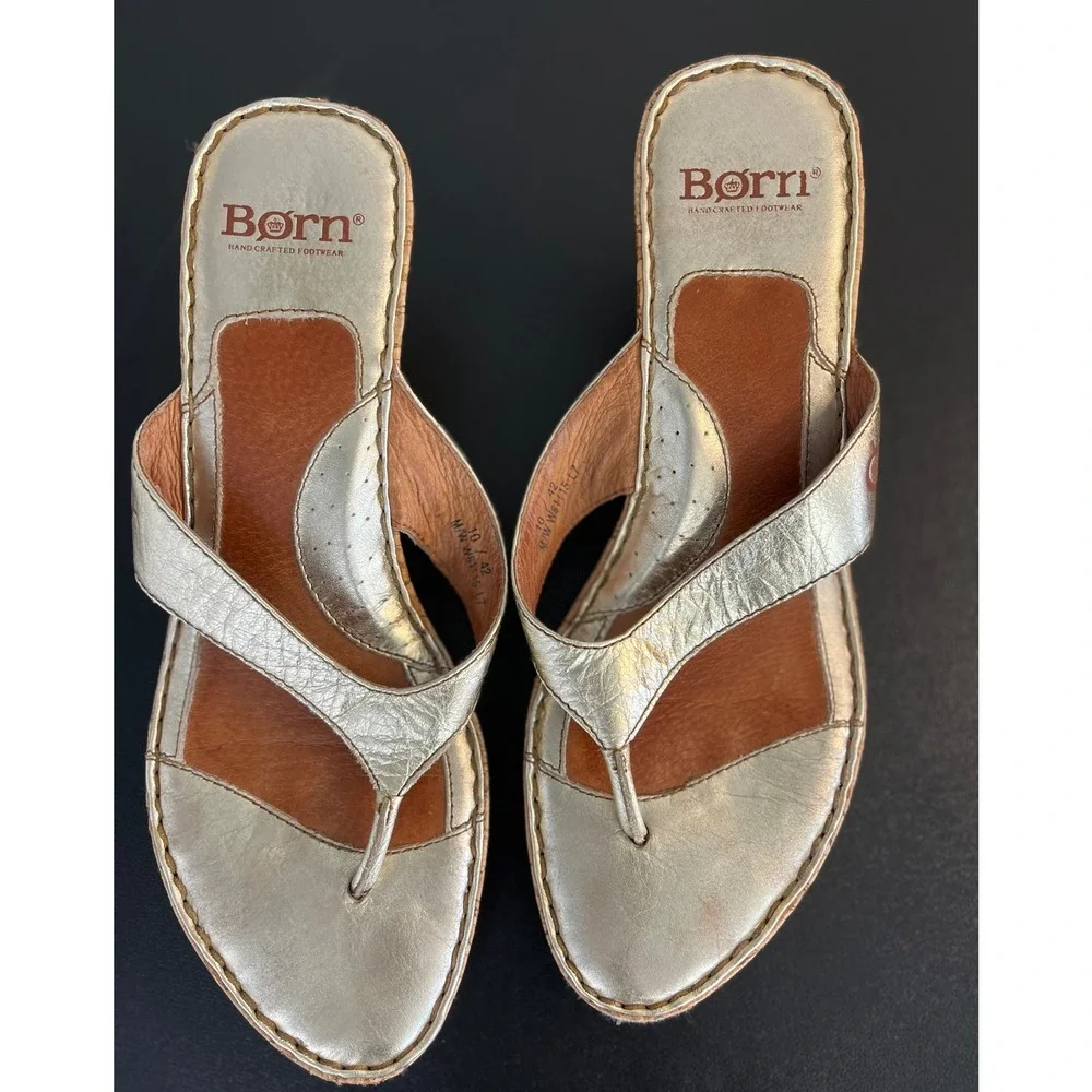 Born Gold Metallic Cork Wedge Flip Flop Sandals Women Size‎ 10